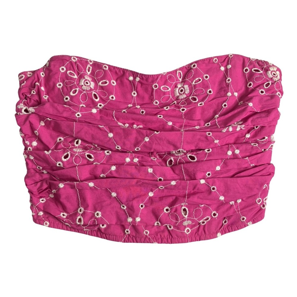 Zara Corset Crop Top Womens S Pink Embroidered Eyelet Boned Bustier Y2K Coquette